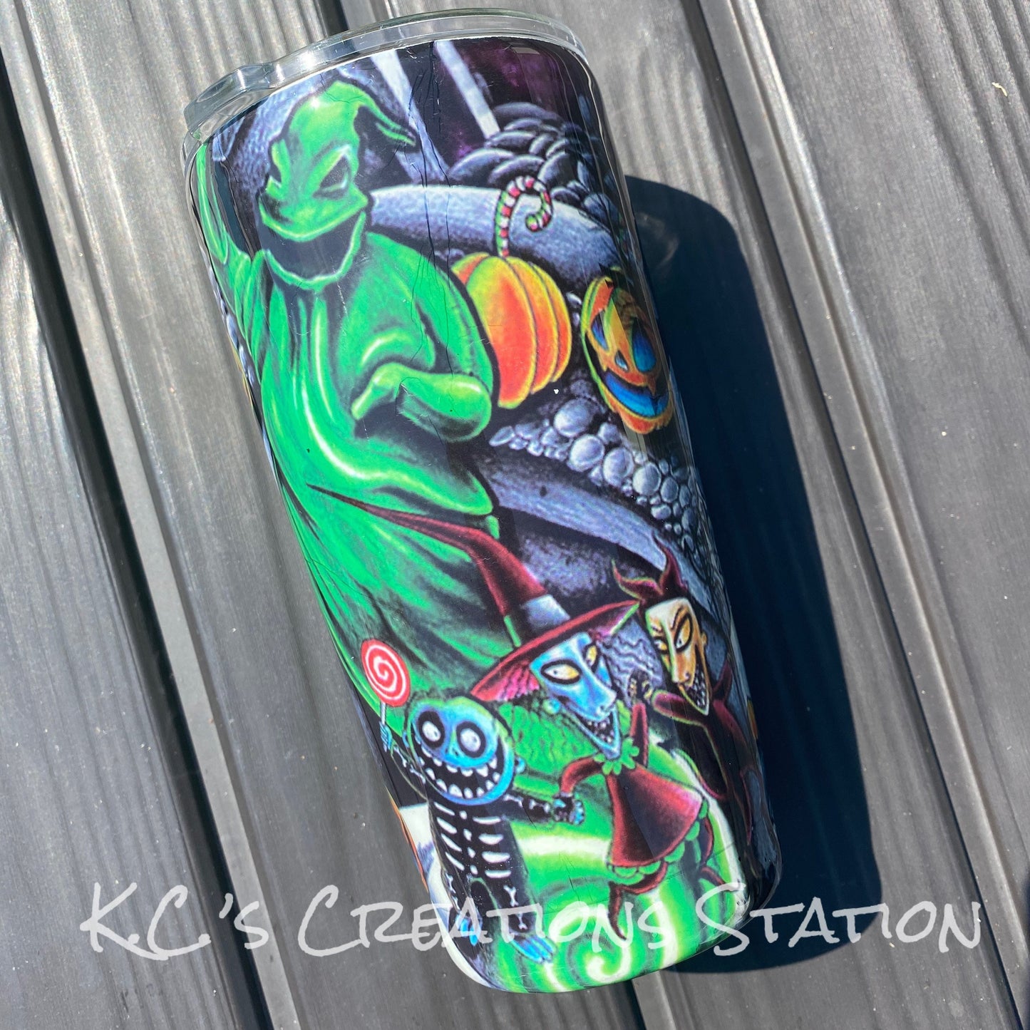 Halloween tattoo tumbler, glow in the dark tumbler, nightmare inspired tumbler, Jack and sally inspired tumbler, spooky