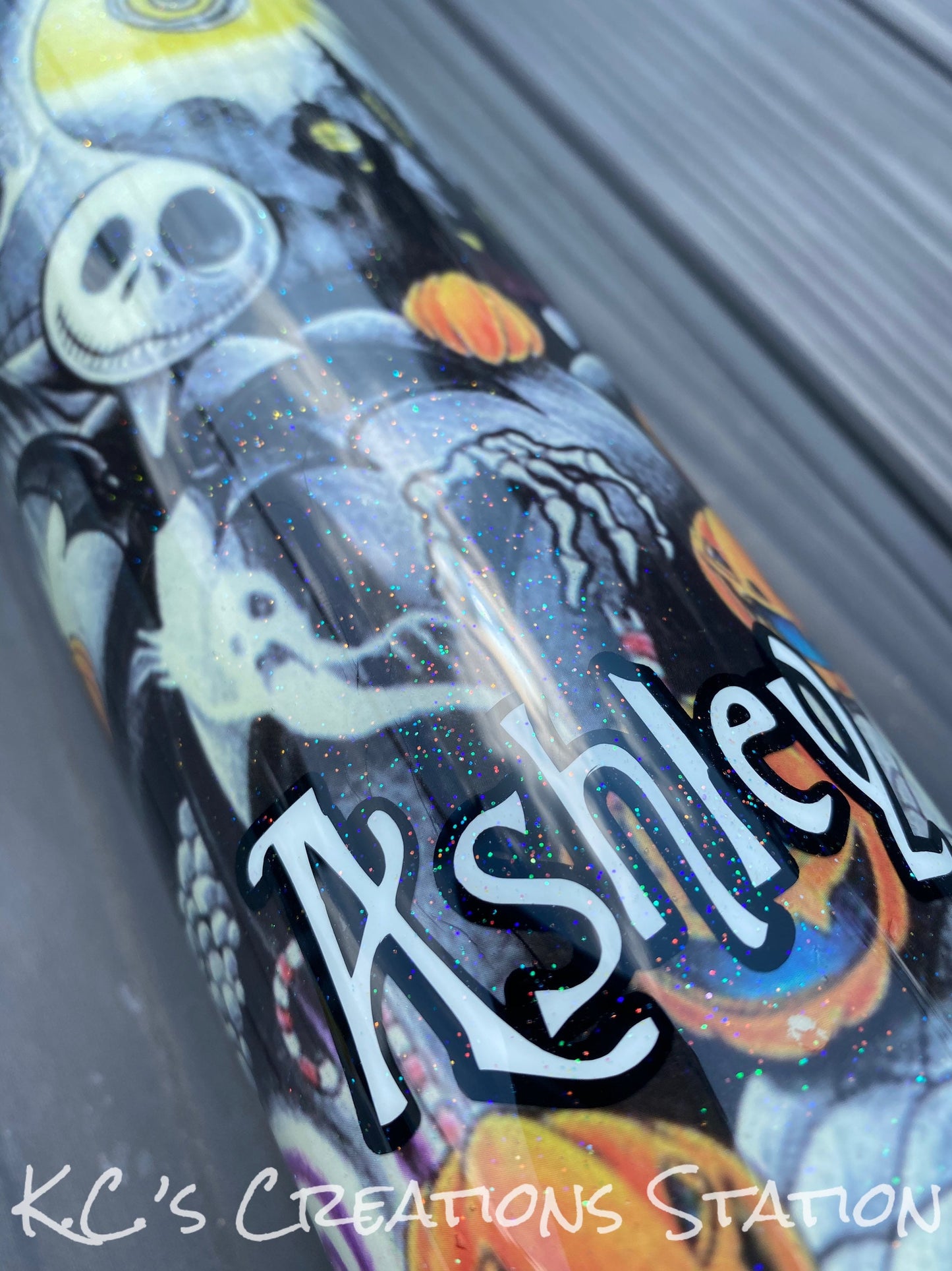 Halloween tattoo tumbler, glow in the dark tumbler, nightmare inspired tumbler, Jack and sally inspired tumbler, spooky