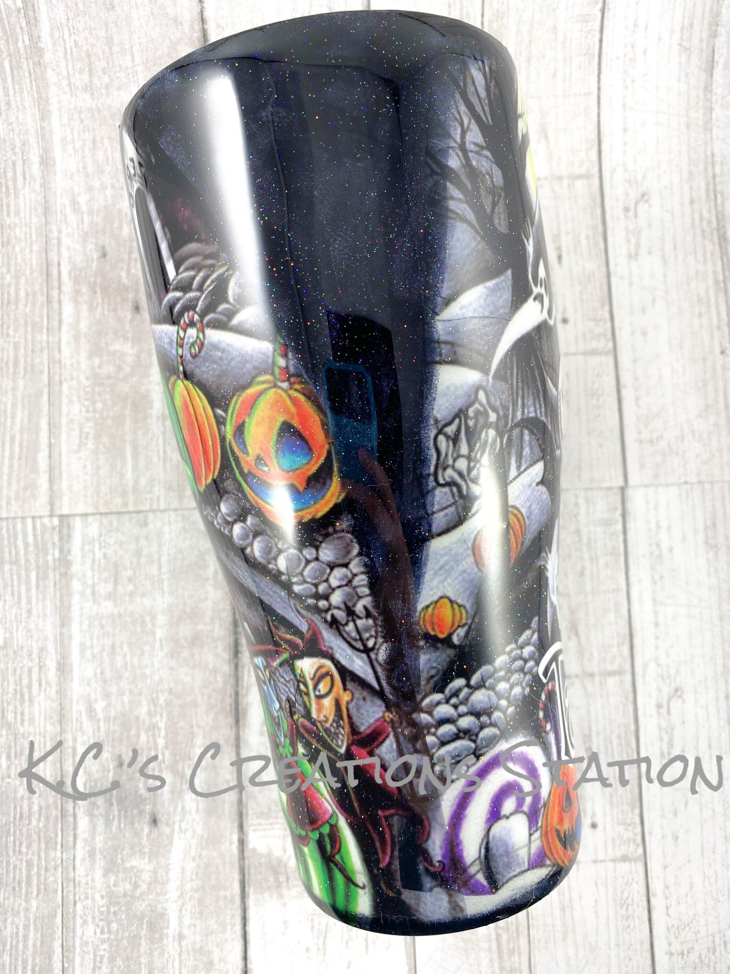 Halloween tattoo tumbler, glow in the dark tumbler, nightmare inspired tumbler, Jack and sally inspired tumbler, spooky