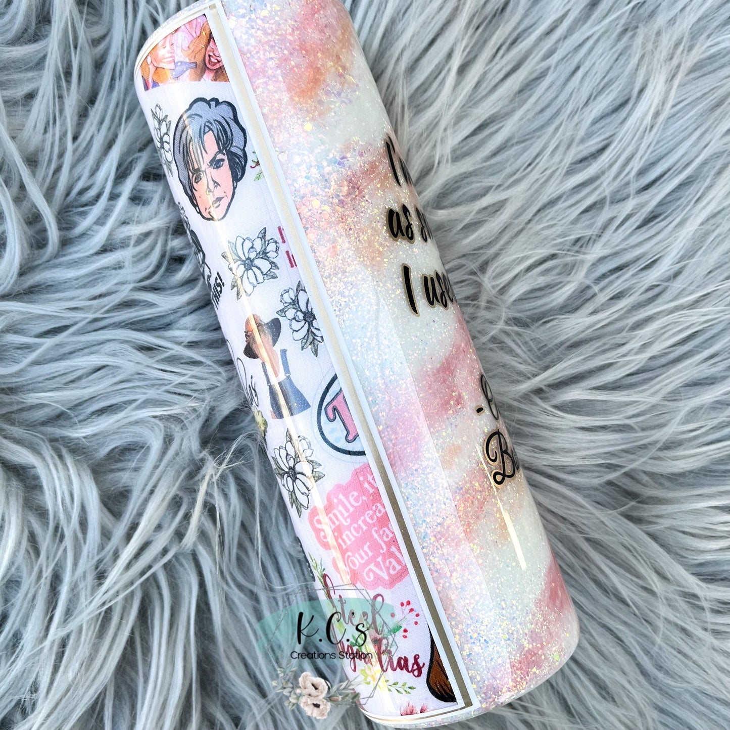 Steel Magnolias inspired glitter tumbler, steel magnolia fans tumbler, ouiser Bourdeaux lovers, sassy Southern girls, blush and bashful