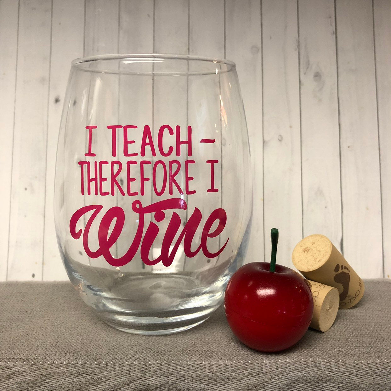 Personalized Floral Teacher Stemless Wine Glass, Design: TEACHER2