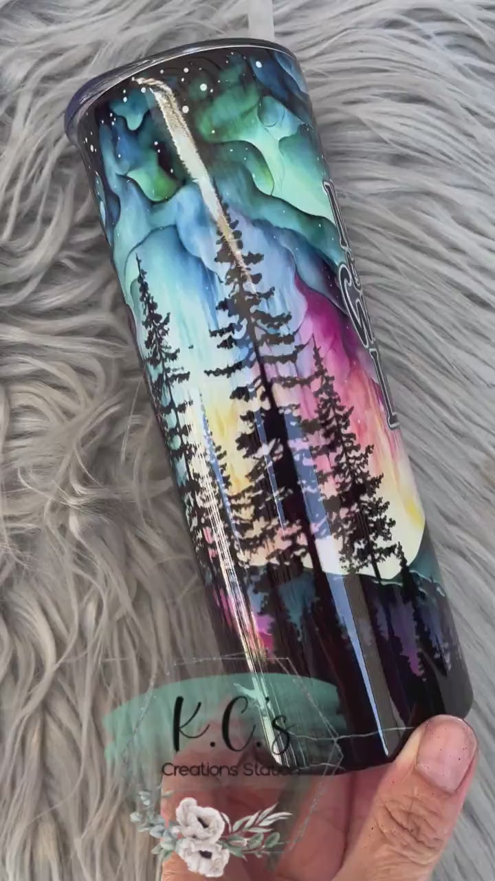 Not all who wander are lost sublimation tumbler, sublimation northern lights tumbler, northern lights and mountains, personalized tumbler
