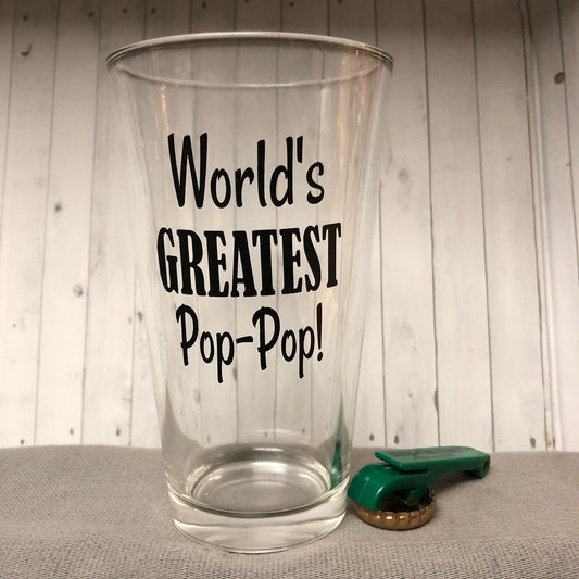 grestest pop-pop glass, grandpa announcement gift, gift for pop-pop, first time pop-pop, baby announcement glass, gifts for him