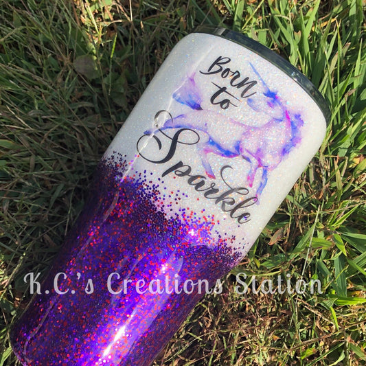 Unicorn born to sparkle Tumbler,unicorn glitter tumbler, glitter tumbler, Christmas tumbler, vacation tumbler, glitter cups, tumblers