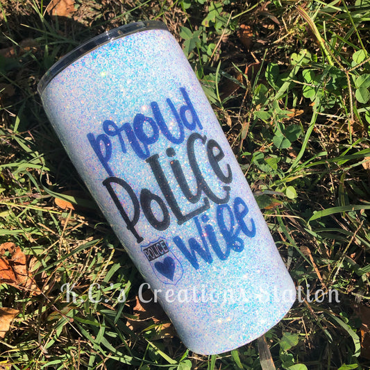 Proud Police wife glitter tumbler, glitter tumbler, christmas tumbler, funny glitter tumbler, stainless steel tumbler, funny