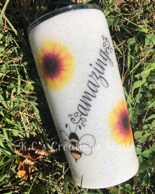 Bee amazing glitter tumbler, glitter tumbler, sunflower tumbler, stainless steel tumbler, funny birthday gift, Christmas gift, sports m