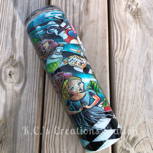 Lost in wonderland tattoo glitter tumbler, glitter tumbler, christmas tumbler, glitter tumbler, stainless steel tumbler, funny