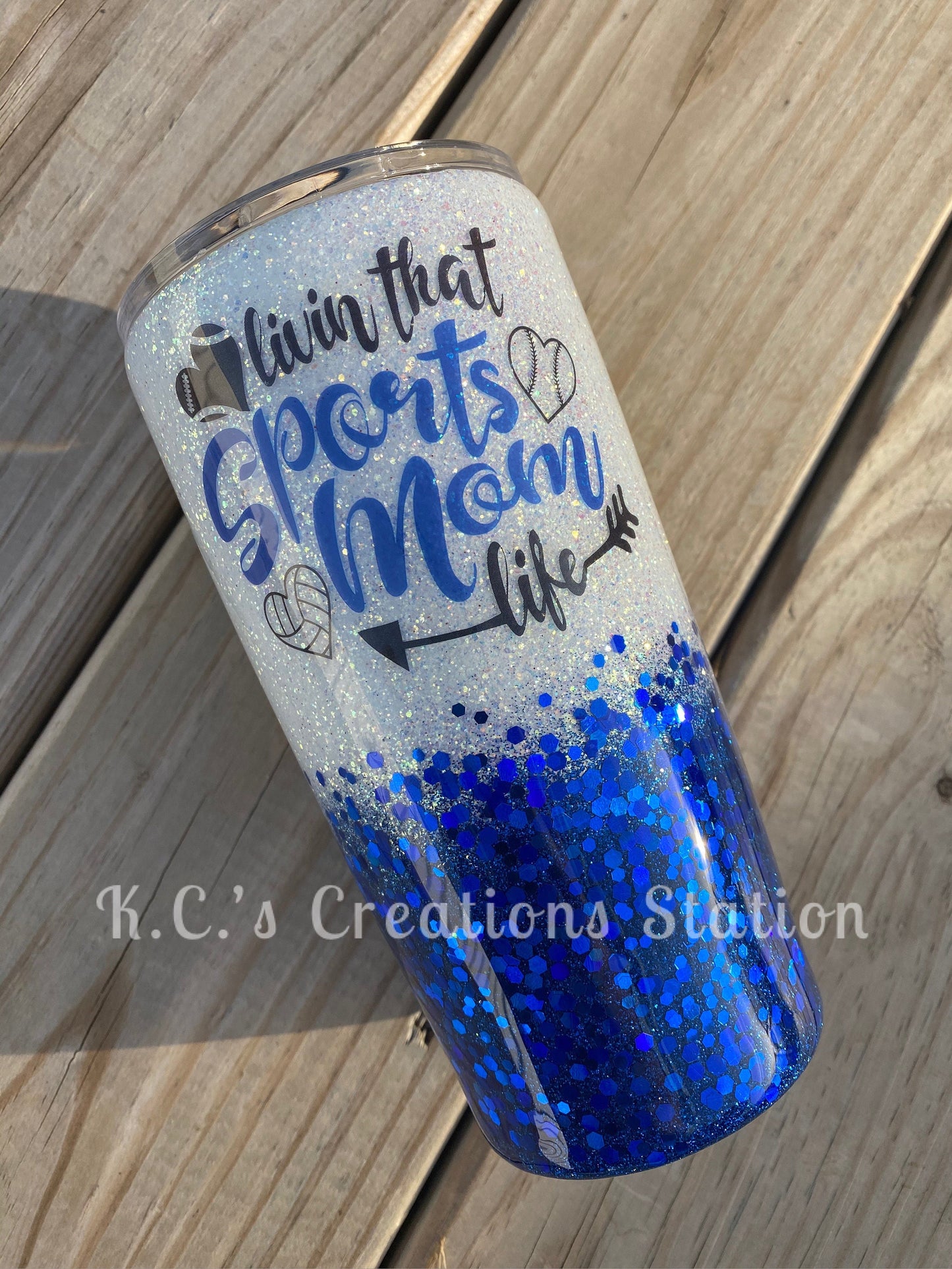 Livin that sports mom life, glitter tumbler, funny glitter tumbler, stainless steel tumbler, funny birthday gift, Christmas gift, sports mom