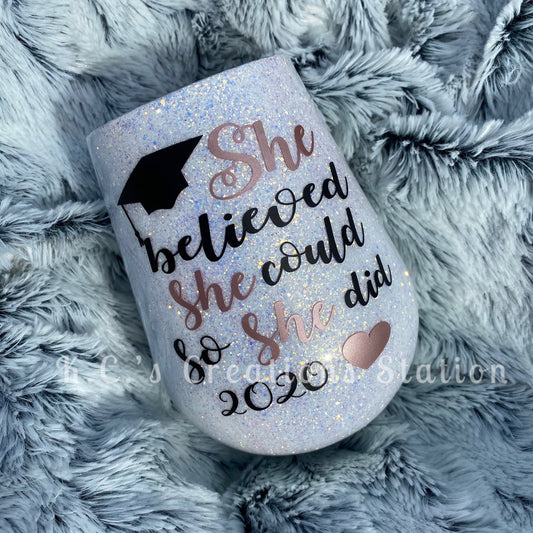 She believed she could so she did glitter tumbler, glitter tumbler, funny glitter tumbler, sorority gift, class of 2021, graduation gift