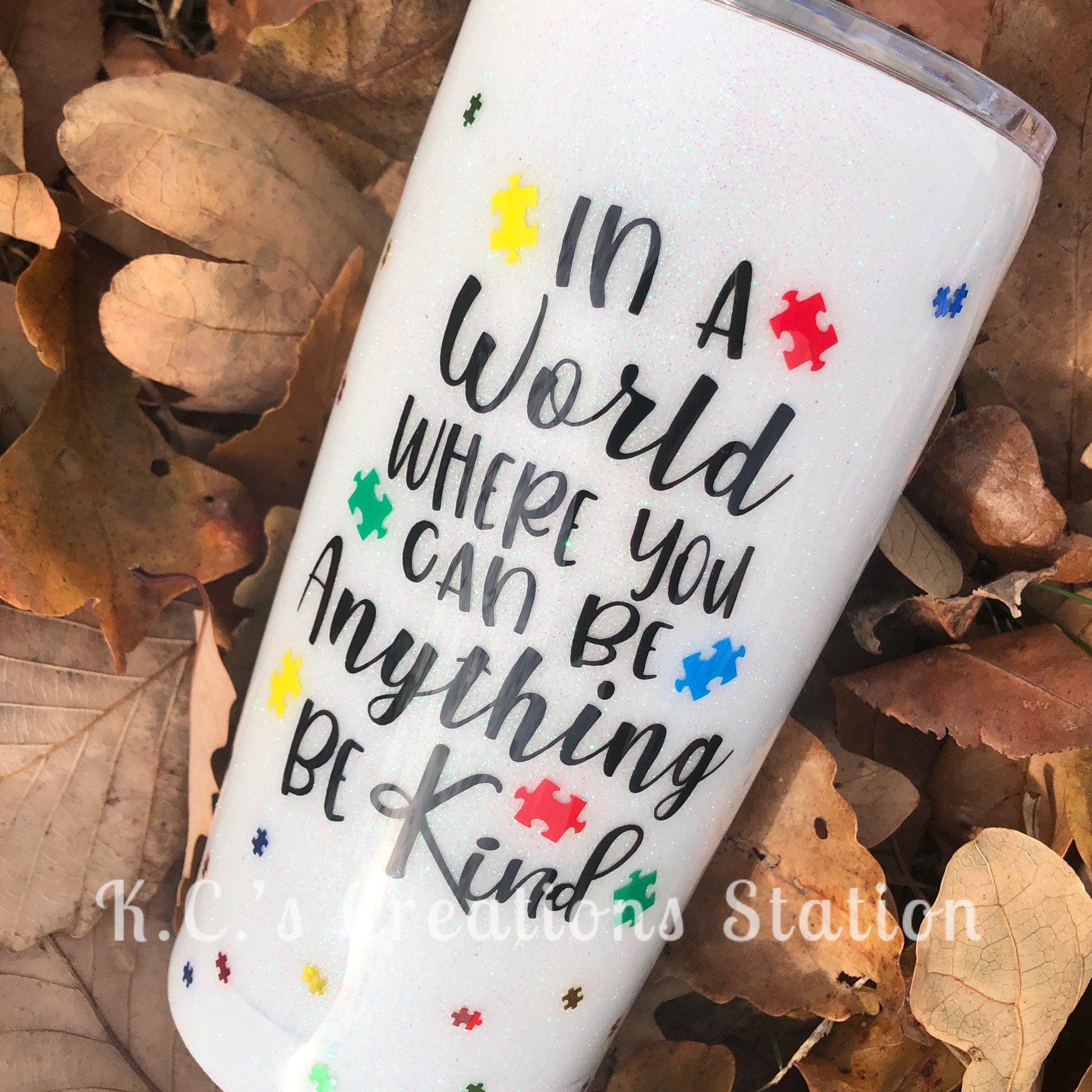 Autism awareness glitter tumble, glitter tumbler, special needs tumbler, stainless steel tumbler, proud kindness tumbler, Christmas gift