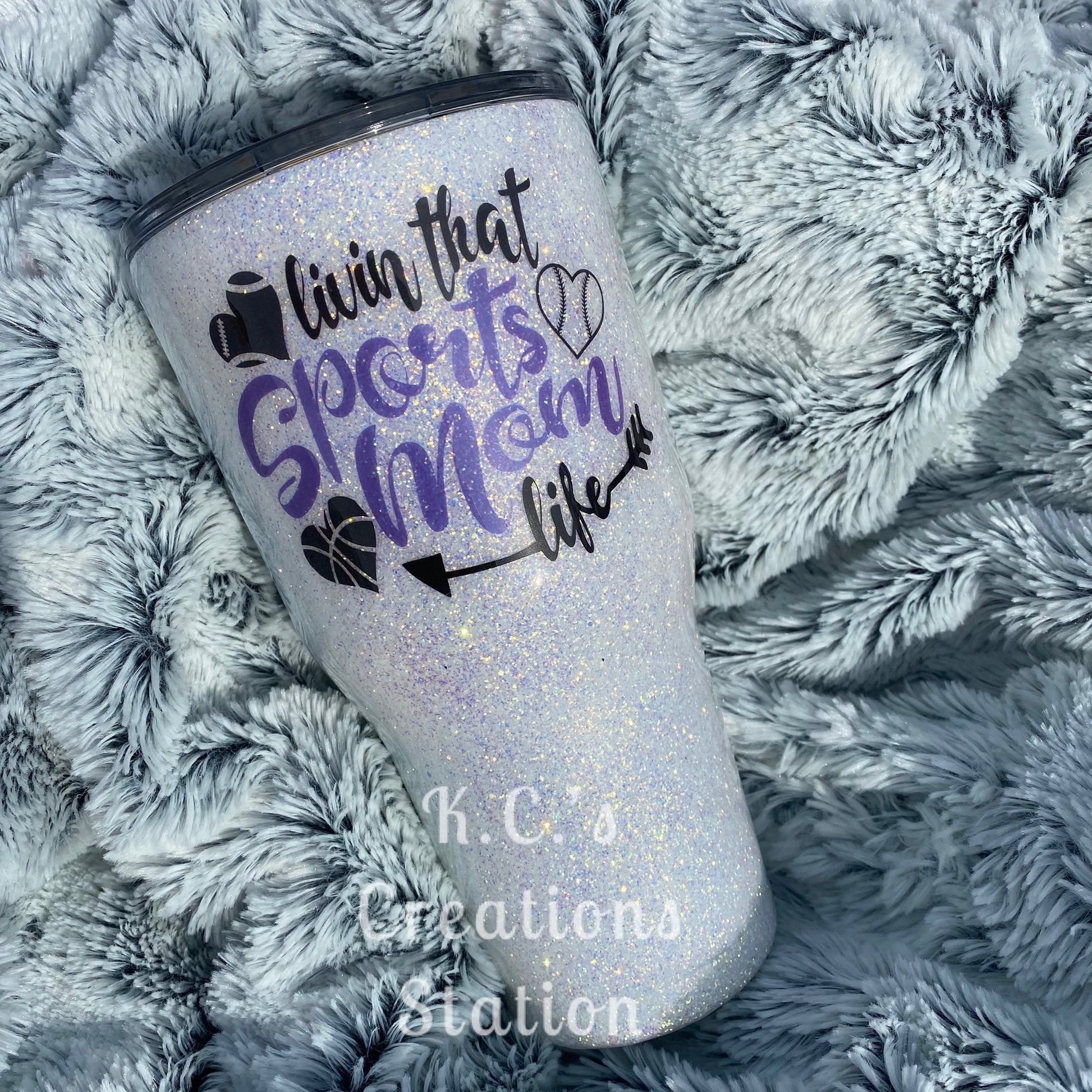 Livin that sports mom life, glitter tumbler, funny glitter tumbler, stainless steel tumbler, funny birthday gift, Christmas gift, sports mom