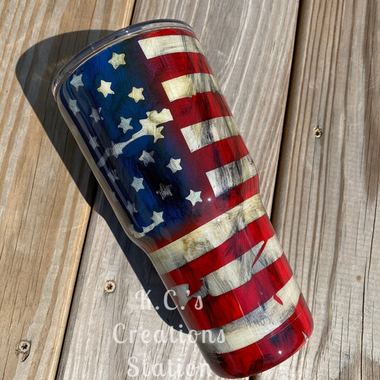 Distressed flag tumbler, patriotic flag tumbler, army tumbler, marine tumbler, air force tumbler, Christmas gift for him, proud American