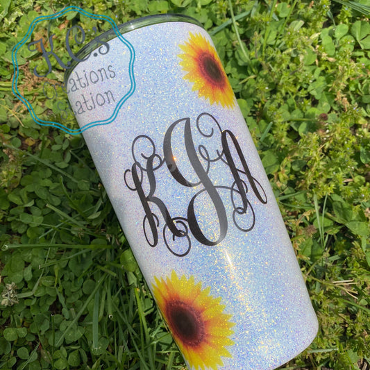 Sunflower monogram glitter tumbler, glitter tumbler, sunflower tumbler, stainless steel tumbler, birthday gift, Christmas gift, sports m