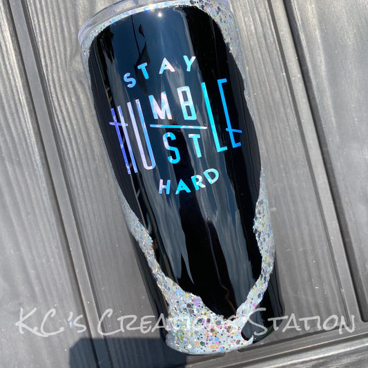 stay humble hustle hard glitter tumbler, # bossbabe tumbler, Distressed glitter tumbler, geode tumbler, mom boss cup, self employed gift