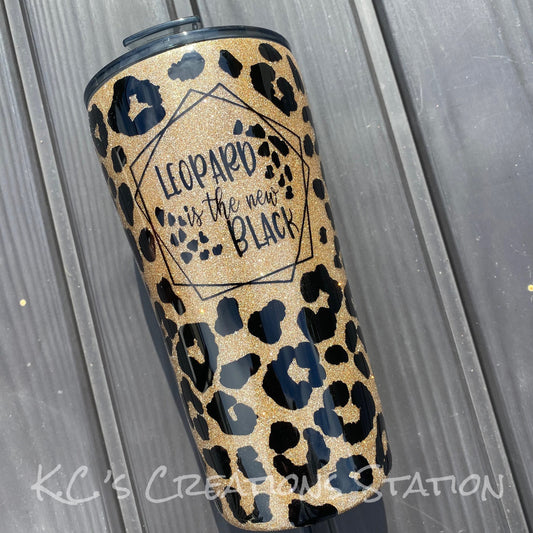 Leopard is the new black glitter tumbler, animal print tumbler, leopard print, savage not average glitter tumbler, Christmas animal print