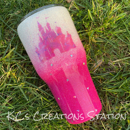 Castle inspired glitter tumbler, floating mouse head tumbler, glitter tumbler, Christmas tumbler, vacation tumbler, glitter cups, tumblers