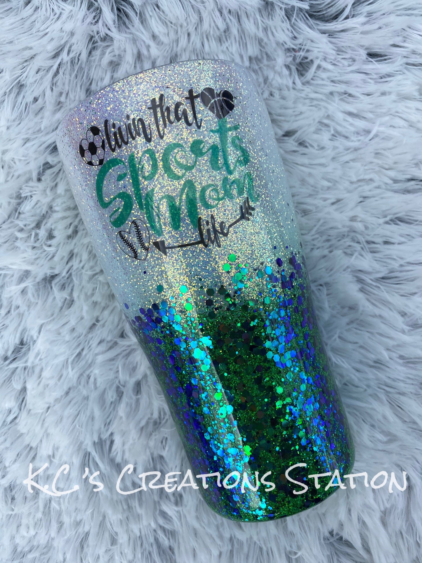 Livin that sports mom life, glitter tumbler, funny glitter tumbler, stainless steel tumbler, funny birthday gift, Christmas gift, sports mom