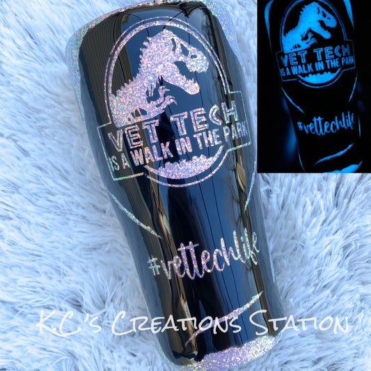 Vet Tech glitter tumbler, Vet Med glitter tumbler, mamasaurus Cup, Jurassic inspired tumbler, funny birthday gift, Christmas gift, dino