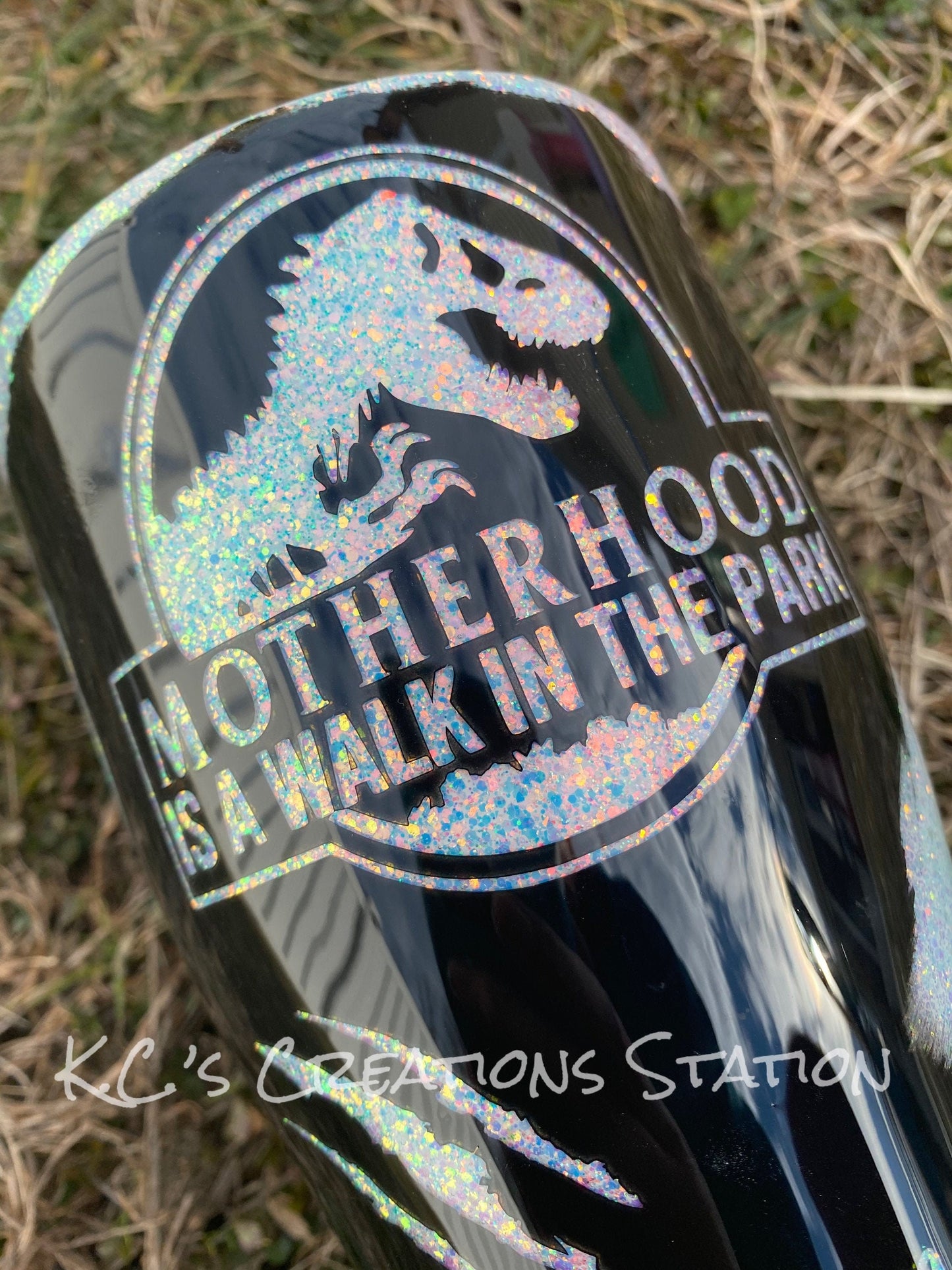 Motherhood is a walk in the park glitter tumbler, Mamasaurus Cup, Jurrasic inspired tumbler, Distressed geode glitter tumbler, personalized