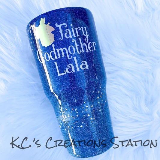 Fairy godmother inspired glitter tumbler, mouse head tumbler, Godmother glitter tumbler, Christmas tumbler, vacation tumbler, glitter cups