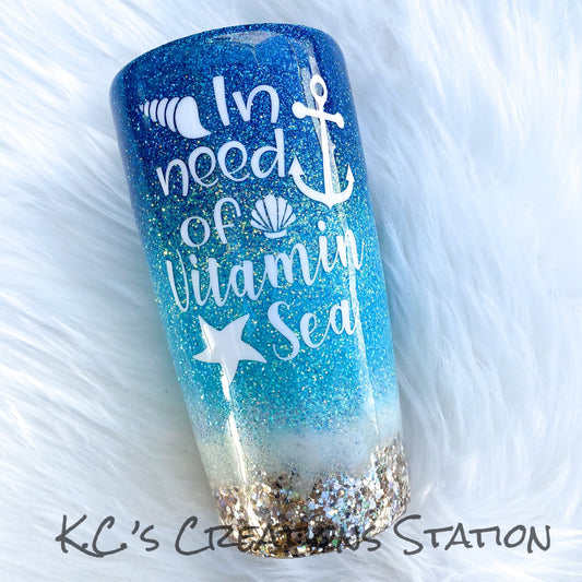 In need of vitamin sea glitter tumbler, Life is better at the beach tumbler, glitter tumbler, beach color glitter tumbler, birthday gift