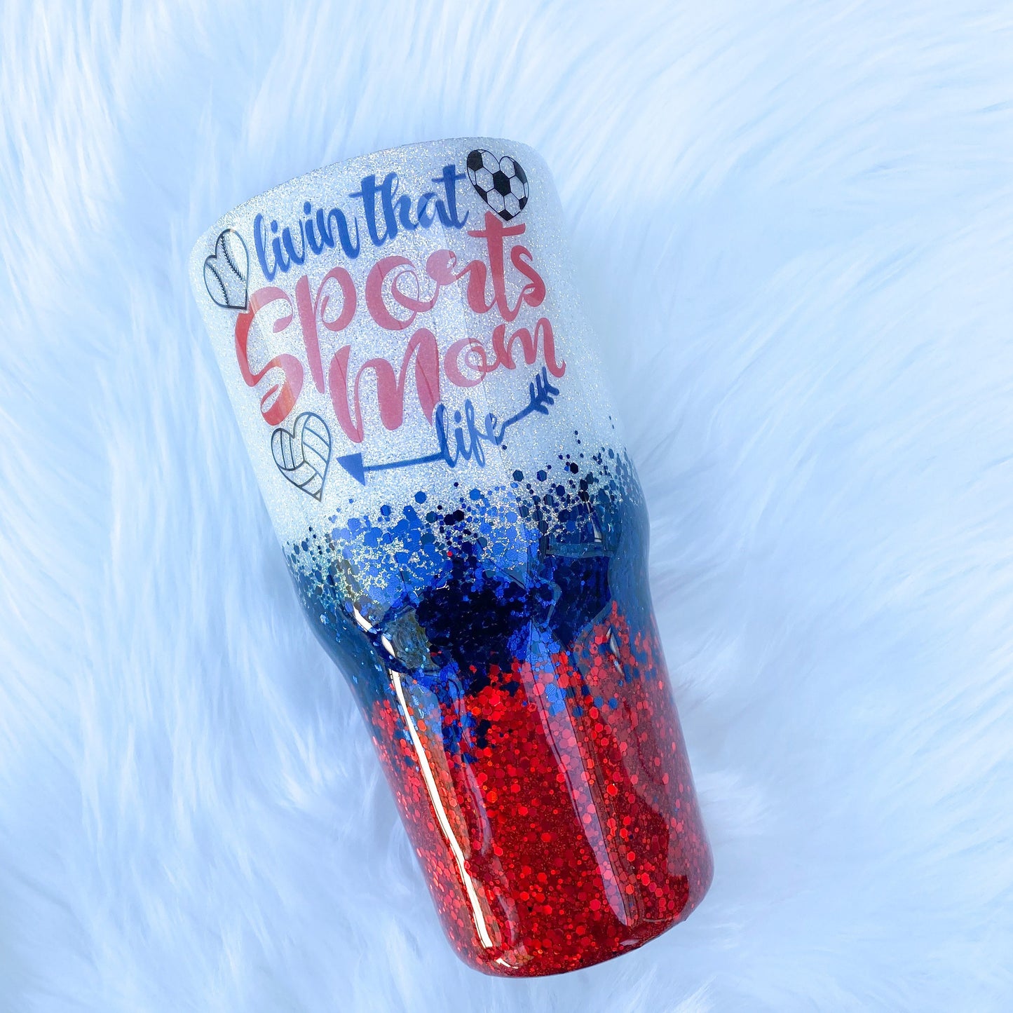 Livin that sports mom life, glitter tumbler, funny glitter tumbler, stainless steel tumbler, funny birthday gift, Christmas gift, sports mom