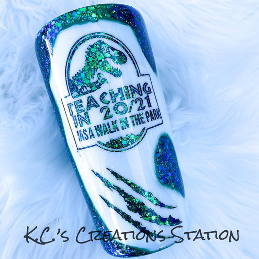 Teaching is a walk in the park glitter tumbler,#teacherlife Jurrasic inspired glitter tumbler,  stainless steel tumbler, funny birthday gift