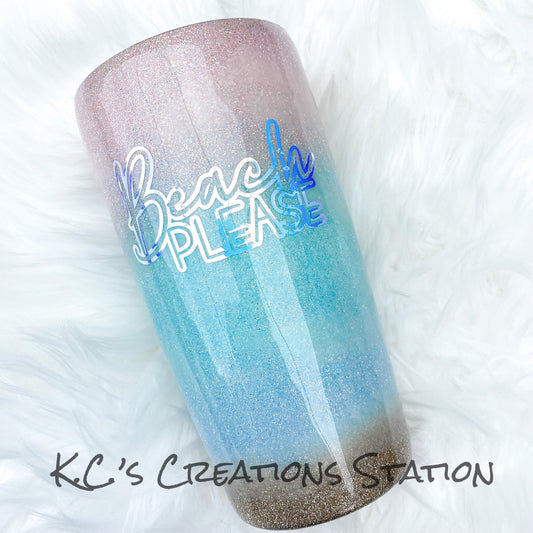 Beach please glitter tumbler, pastel sunset glitter cup, funny glitter tumbler, beach color glitter tumbler, birthday gift, beach please cup