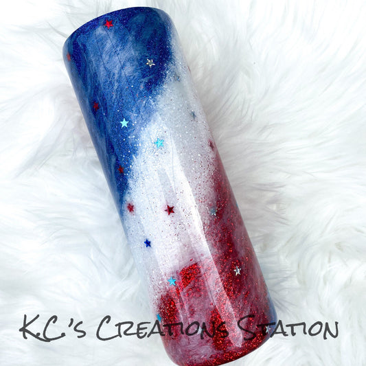 Red white and blue glitter Milky Way tumbler, Patriotic glitter tumbler, American Pride tumbler, 4th of July tumbler, 1st responder tumbler