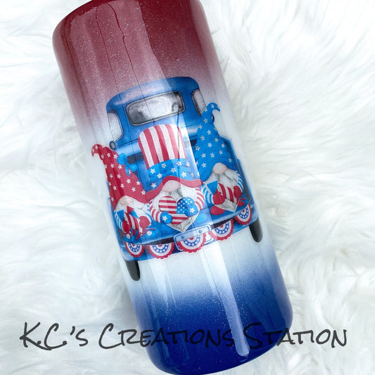 Patriotic gnomes glitter tumbler, Patriotic glitter tumbler, gnome lover, American Pride tumbler, 4th of July tumbler, 1st responder tumbler