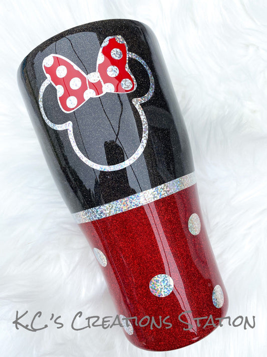 Minnie inspired glitter tumbler, Minnie polka dot tumbler, Disney  inspired glitter tumbler, Happiest place on earth, vacation tumbler,