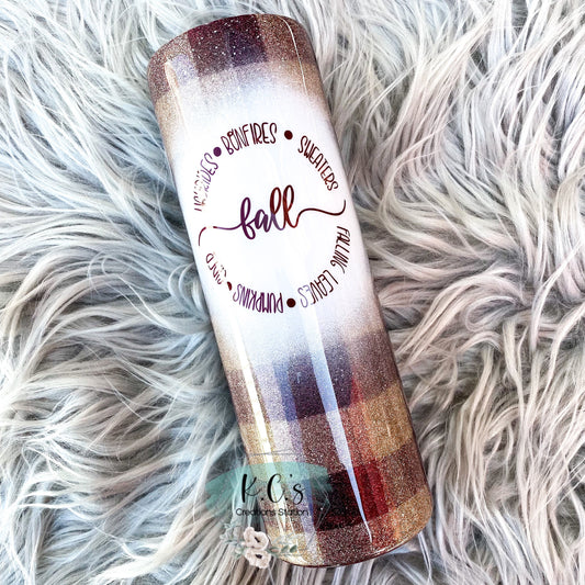 Plaid glitter tumbler,  fall plaid glitter tumbler, fall harvest glitter tumbler, holiday Christmas tumbler, pumpkins and hayrides autumn