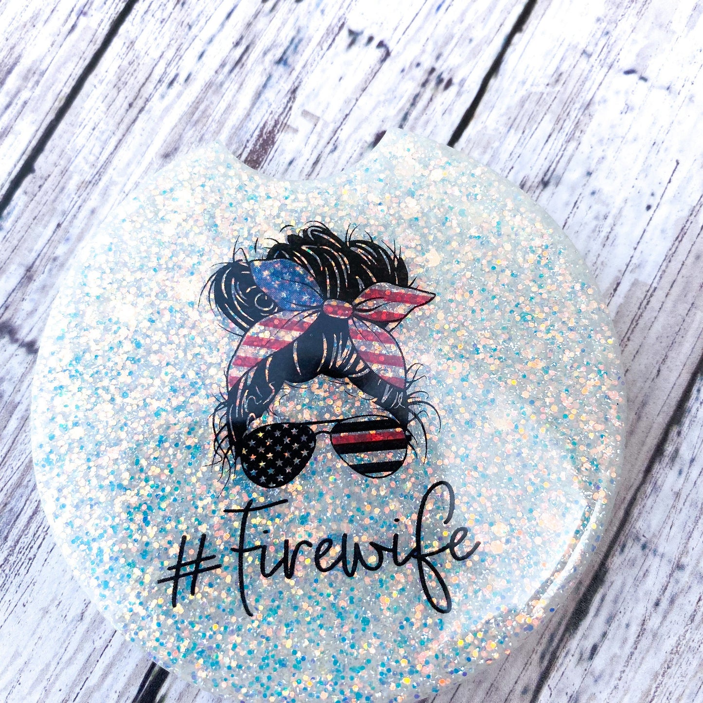 Car coasters, glitter car coaster, personalized glitter car coaster, coasters for car cupholders, fancy car coasters, Fire wife gift