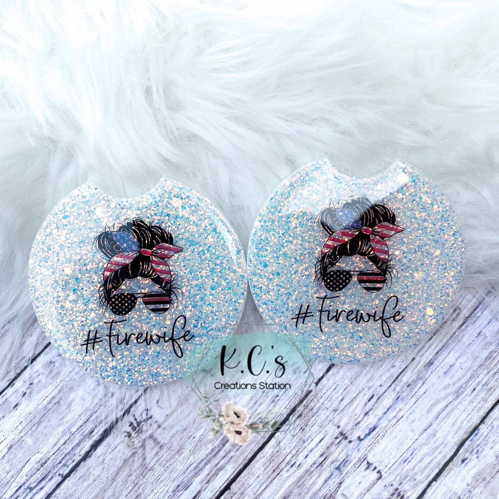 Car coasters, glitter car coaster, personalized glitter car coaster, coasters for car cupholders, fancy car coasters, Fire wife gift