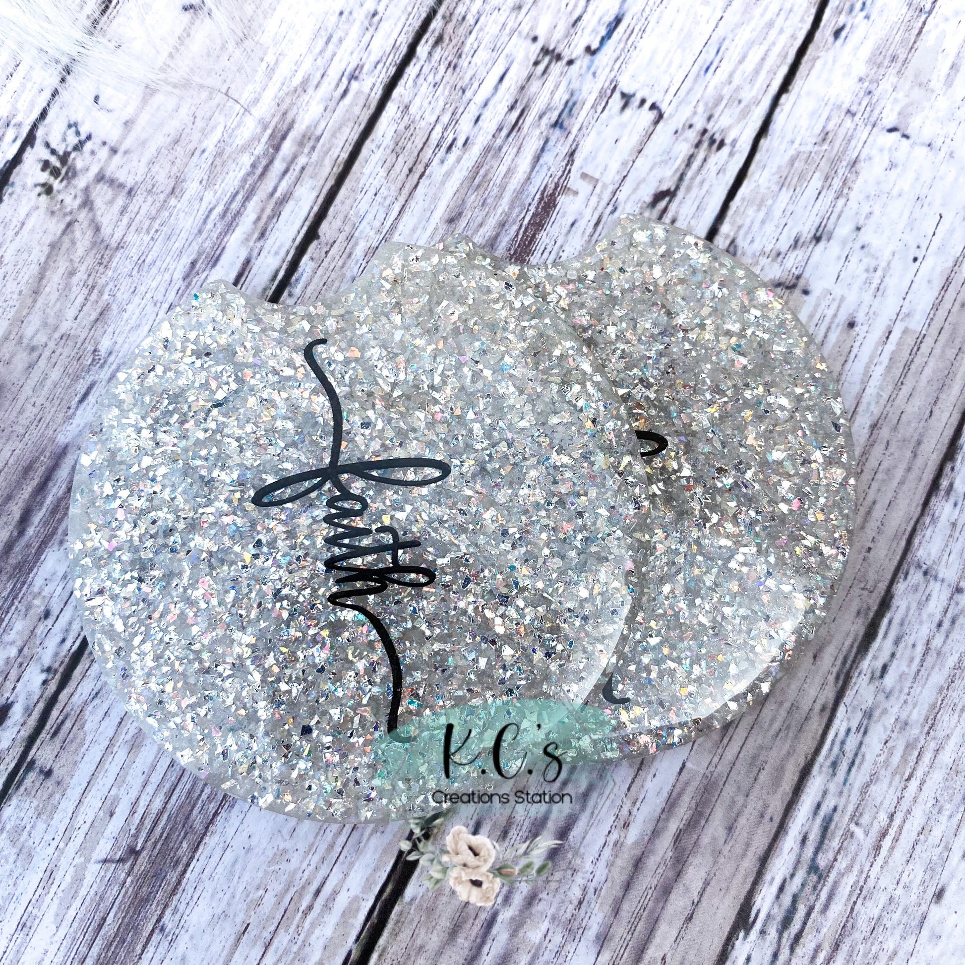 Car coasters, glitter car coaster, personalized glitter car coaster, coasters for car cupholders, fancy car coasters, Faith car coasters