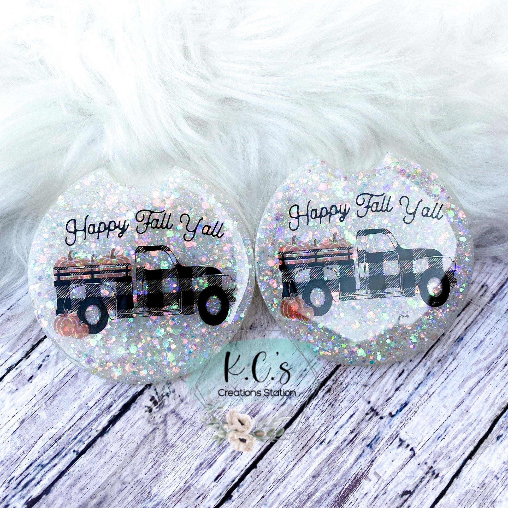 Car coasters, glitter car coaster, personalized glitter car coaster, coasters for car cupholders, fancy car coasters, Fall pumpkin coasters