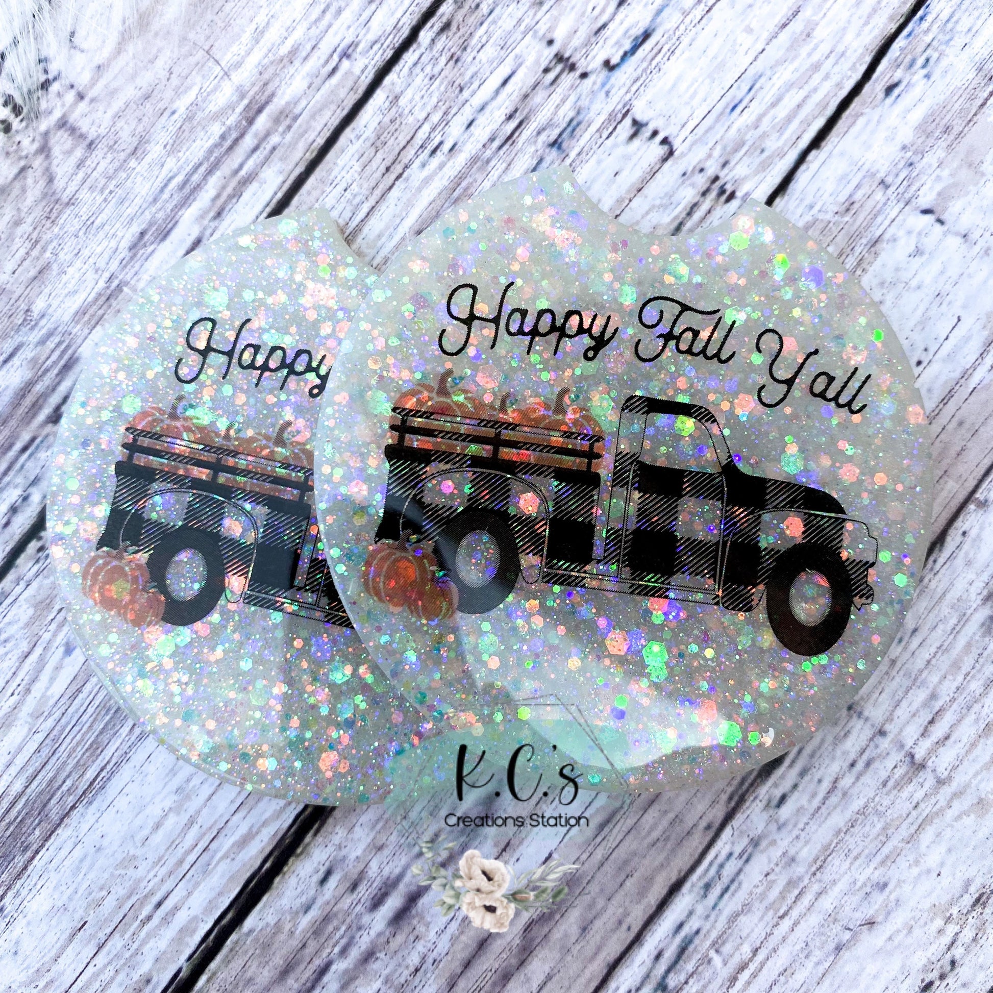 Car coasters, glitter car coaster, personalized glitter car coaster, coasters for car cupholders, fancy car coasters, Fall pumpkin coasters