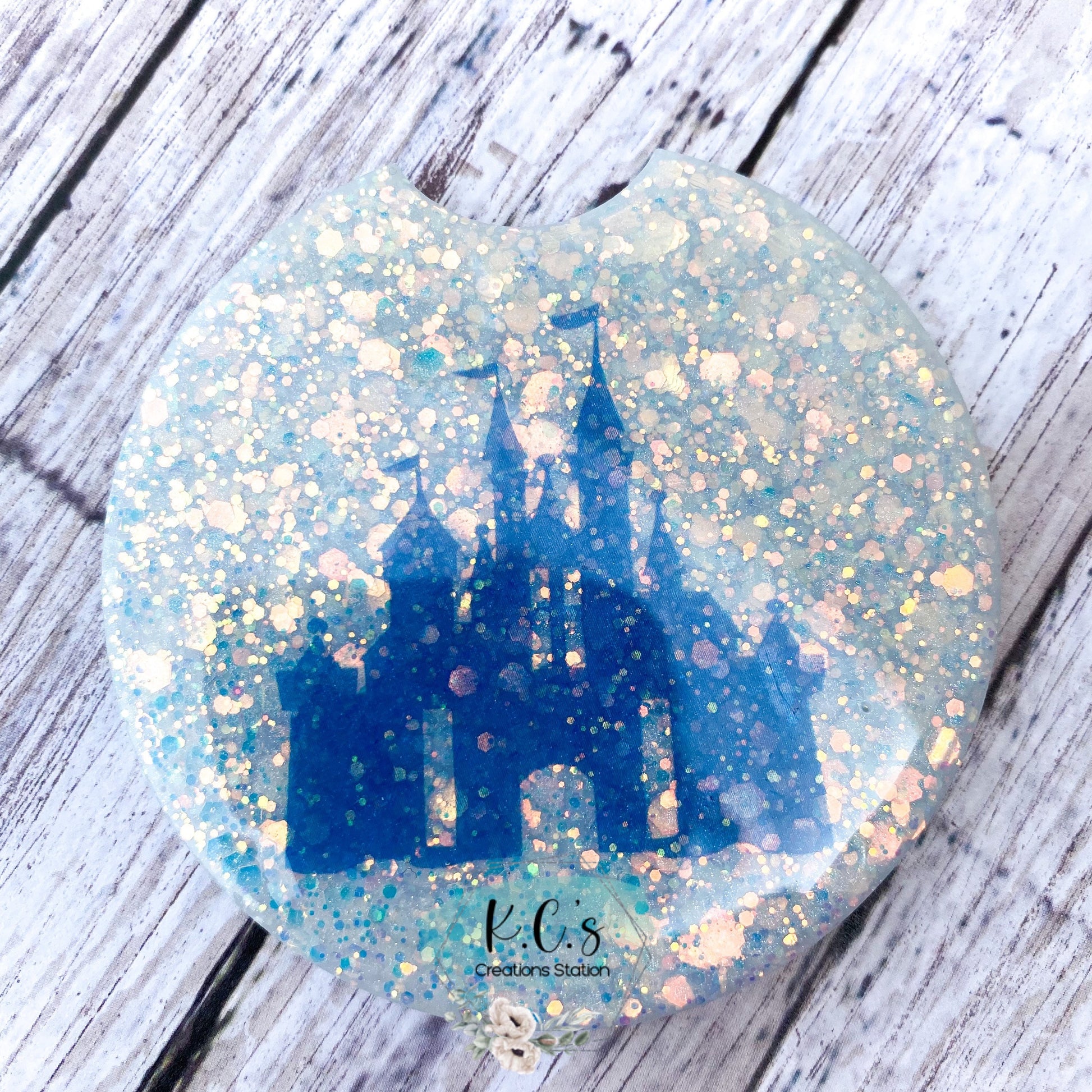 Car coasters, glitter car coaster, personalized glitter car coaster, coasters for car cupholders, fancy car coasters, castle car coasters