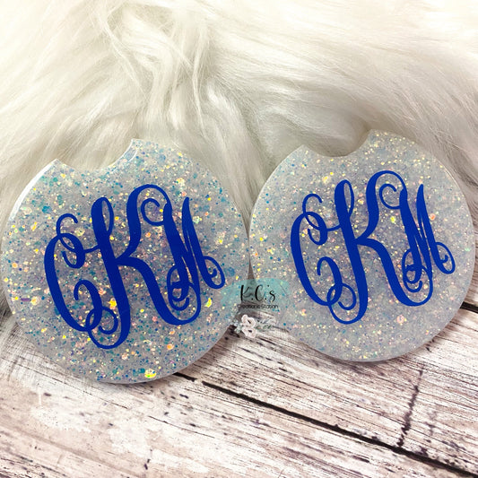 Monogrammed Car coasters, glitter car coaster, personalized glitter car coaster, coasters for car cupholders, Cup holder car coasters