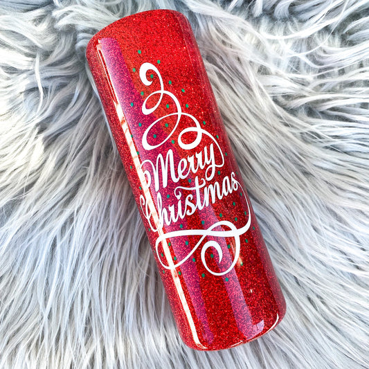 Merry Christmas glitter tumbler, Christmas tree glitter, believe in Christmas tumbler, glitter Christmas tumbler, holly and snowflakes